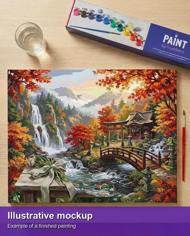 Finished paint by numbers mockup - Japanese Garden in Autumn 50x40cm