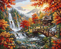 Thumbnail for Japanese garden with waterfall, temple, and autumn leaves paint by numbers.