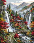 Thumbnail for Japanese garden, stone bridge and waterfalls paint by numbers.