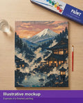 Thumbnail for Finished paint by numbers mockup - Japanese Onsen and Mountain 40x50cm