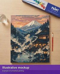Thumbnail for Finished paint by numbers mockup - Japanese Onsen and Mountain 40x50cm
