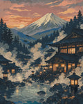 Thumbnail for Japanese onsen, steaming water and mountain paint by numbers.