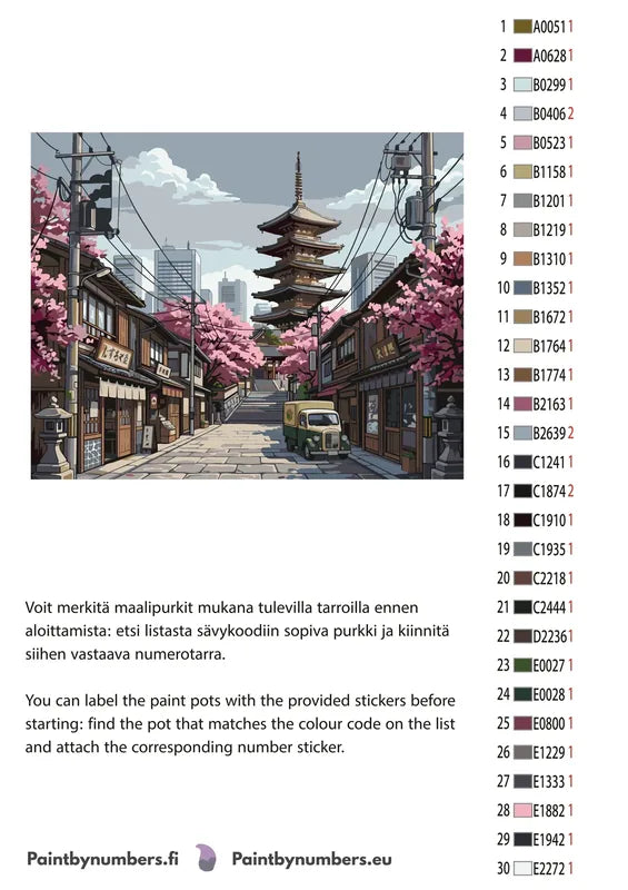 Color chart and instructions - Japanese Street with Pagoda 50x40cm