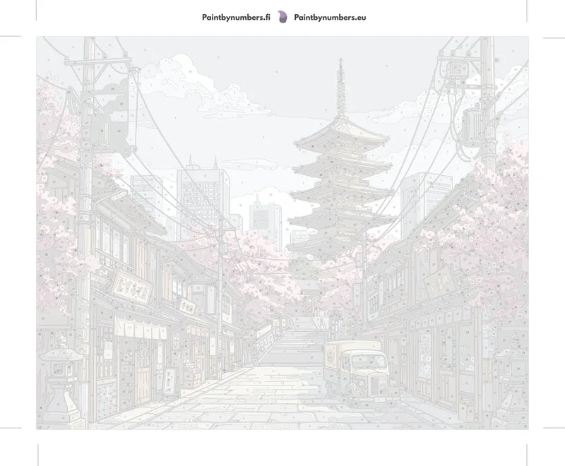Numbered canvas - Japanese Street with Pagoda 50x40cm
