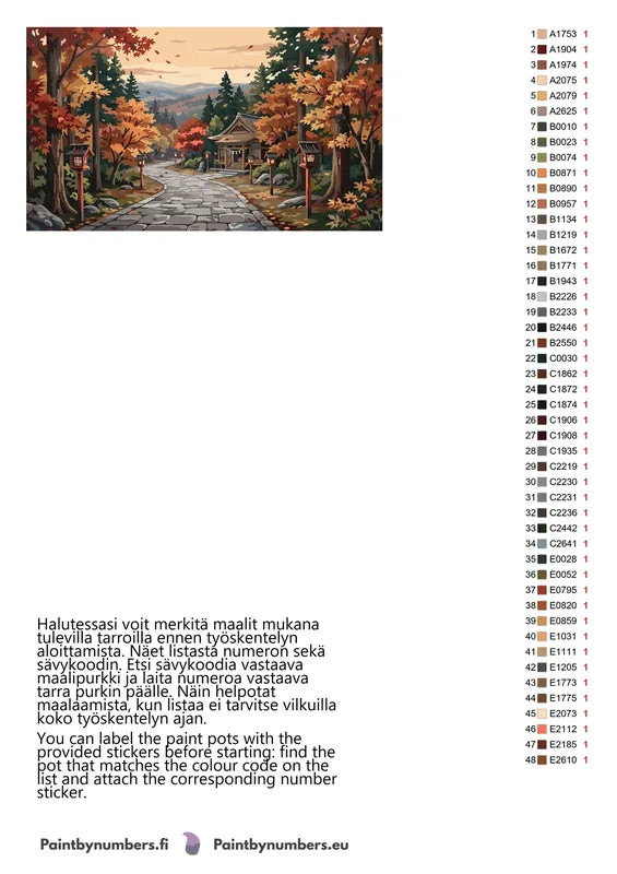 Color chart and instructions - Japanese Temple Autumn Path 70x40cm