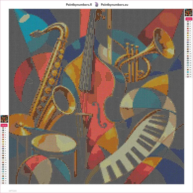 Diamond painting adhesive canvas preview - Jazz Instruments