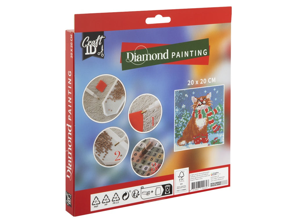 Diamond painting Christmas cat 20x20cm 