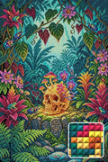 Thumbnail for Jungle Skull With Flowers, 40x60 cm diamond painting – finished design preview with a close-up of square drills