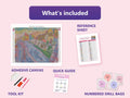 Thumbnail for What is included in the Katarinavägen by Grünewald diamond painting kit - adhesive canvas, reference sheet, tools and numbered drill bags