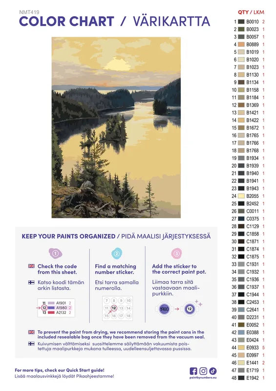 Paint color chart and instructions - Kaukola Ridge at Sunset 50x70cm
