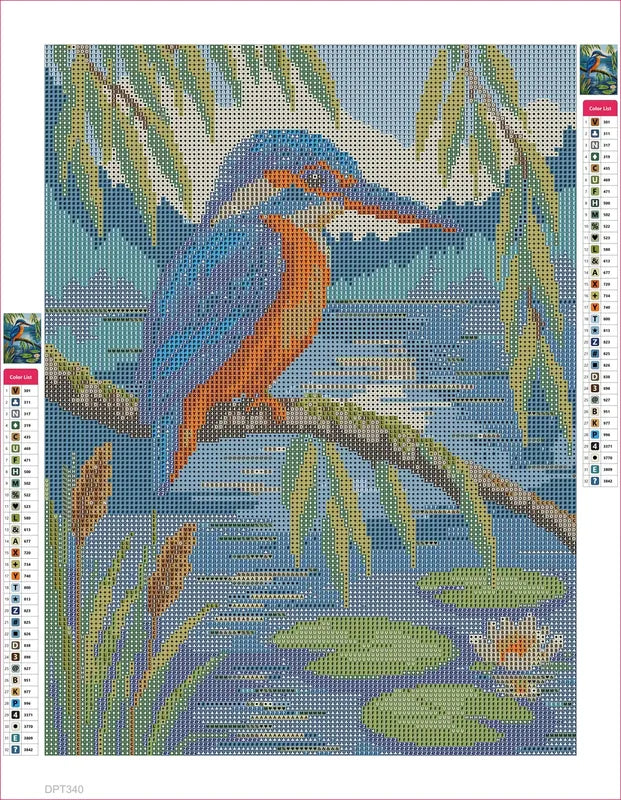 Diamond painting adhesive canvas preview - Kingfisher Pond