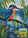 Thumbnail for Kingfisher Pond, 30x40 cm diamond painting – finished design preview with a close-up of square drills