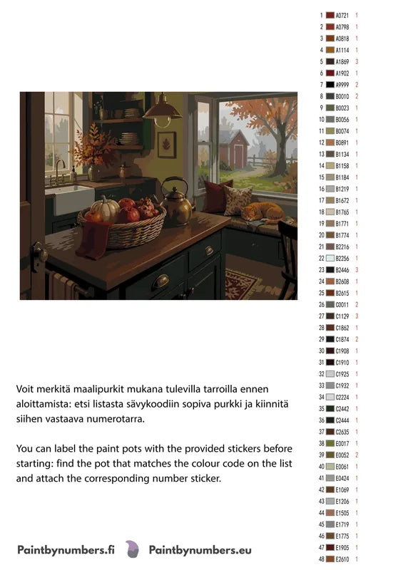 Paint color chart and instructions - Kitchen with Cat and Basket 80x60cm
