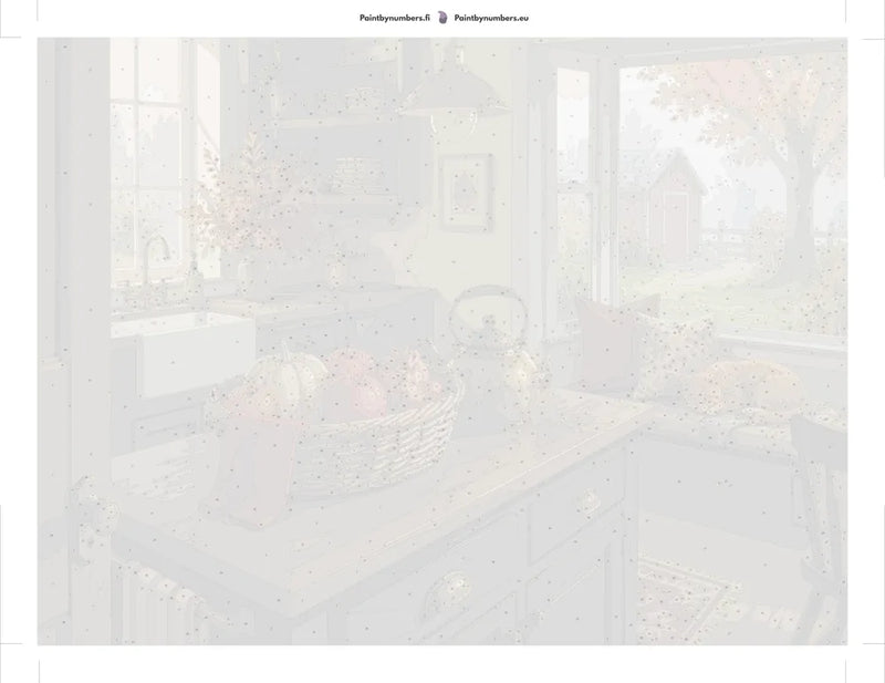Paint by numbers numbered canvas - Kitchen with Cat and Basket 80x60cm