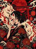 Thumbnail for Woman with fox mask and two foxes, Japanese paint by numbers