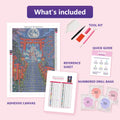 Thumbnail for What is included in the Kitsune Shrine at Night diamond painting kit - adhesive canvas, reference sheet, tools and numbered drill bags