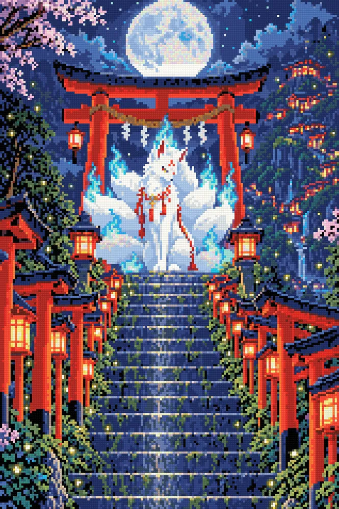Kitsune Shrine at Night, 40x60 cm diamond painting – finished design preview