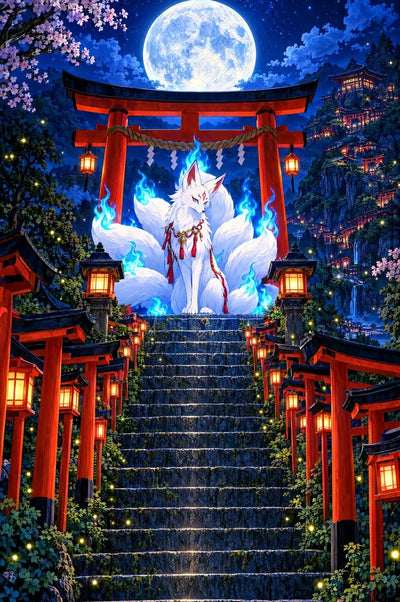 Kitsune Shrine at Night, 40x60 cm diamond painting – original artwork the design is made from