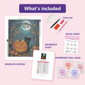 Thumbnail for Kitten and Jack 50x60cm diamond painting kit contents: adhesive canvas, color chart, tools and diamond bags