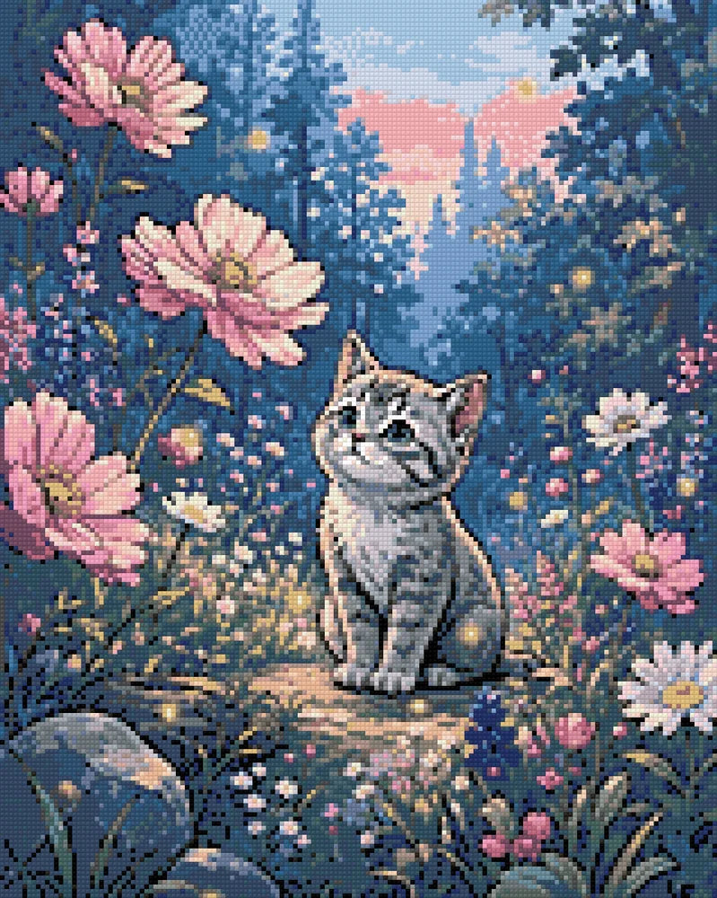 Diamantmönster för Kitten in Flowers