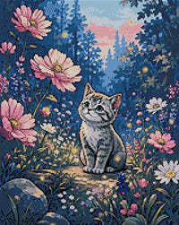 Thumbnail for Diamond pattern - Kitten in Flowers