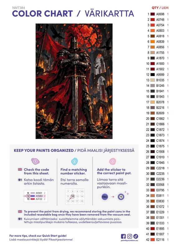 Paint color chart and instructions - Knight of the Crimson Moon 40x60cm
