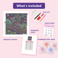 Thumbnail for What is included in the Koala Moon Gardener diamond painting kit - adhesive canvas, reference sheet, tools and numbered drill bags