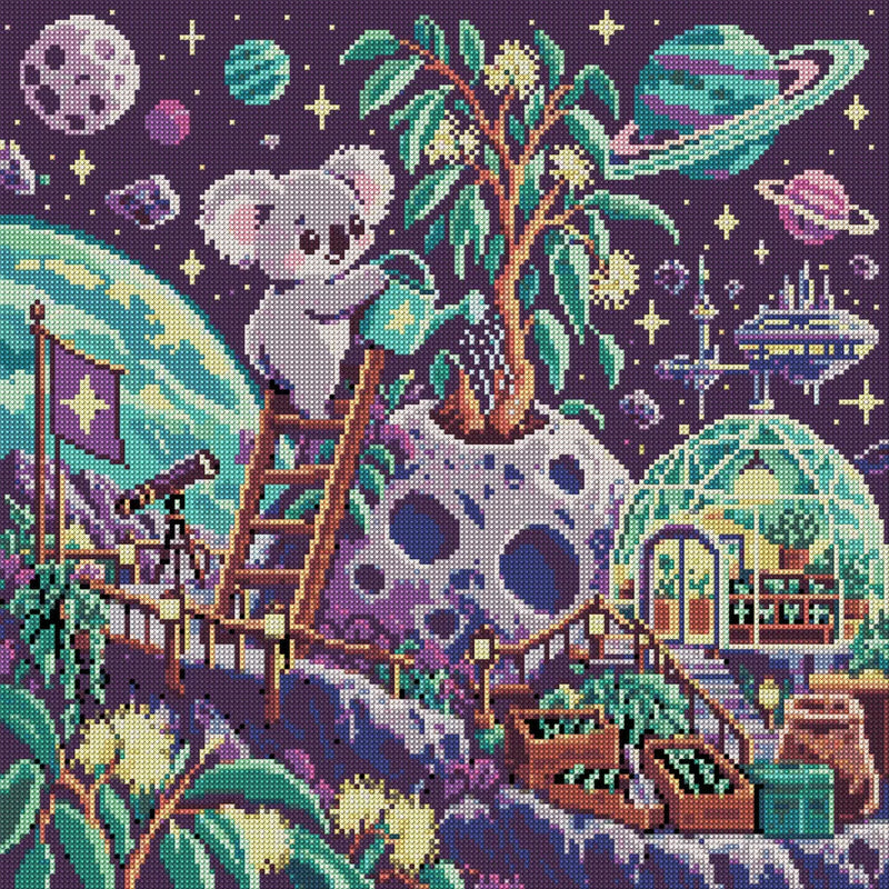 Koala Moon Gardener, 50x50 cm diamond painting – full design preview without the close-up inset