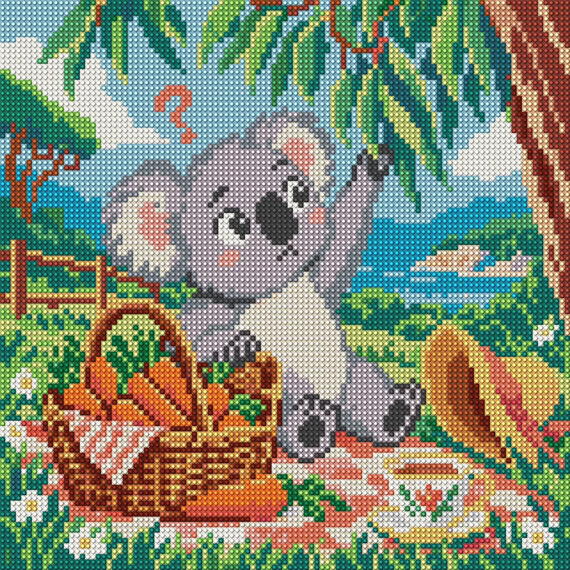 Koala with the Wrong Picnic, 30x30 cm diamond painting – full design preview without the close-up inset