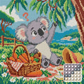 Thumbnail for Koala with the Wrong Picnic, 30x30 cm diamond painting – finished design preview with a close-up of round drills