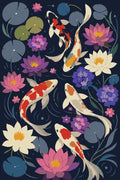 Thumbnail for Koi fish and water lilies paint by numbers. Colorful fish and flowers on a dark background.