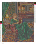 Thumbnail for Diamond painting adhesive canvas preview - Lady Reading by Fireplace
