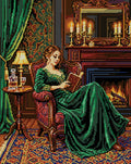 Thumbnail for Lady Reading by Fireplace, 40x50 cm diamond painting – full design preview without the close-up inset