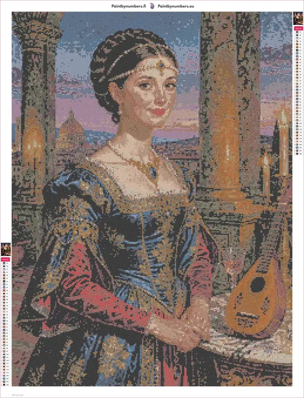 Lady with Mandolin diamond painting adhesive canvas 60x80cm