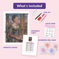 Thumbnail for Lady with Mandolin 60x80cm diamond painting kit contents: adhesive canvas, color chart, tools and diamond bags