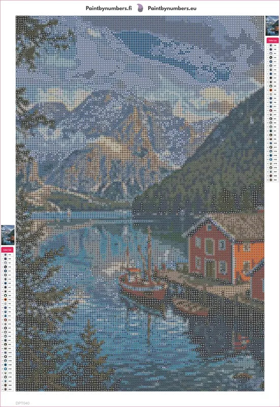Lake Boathouse diamond painting adhesive canvas 40x60cm