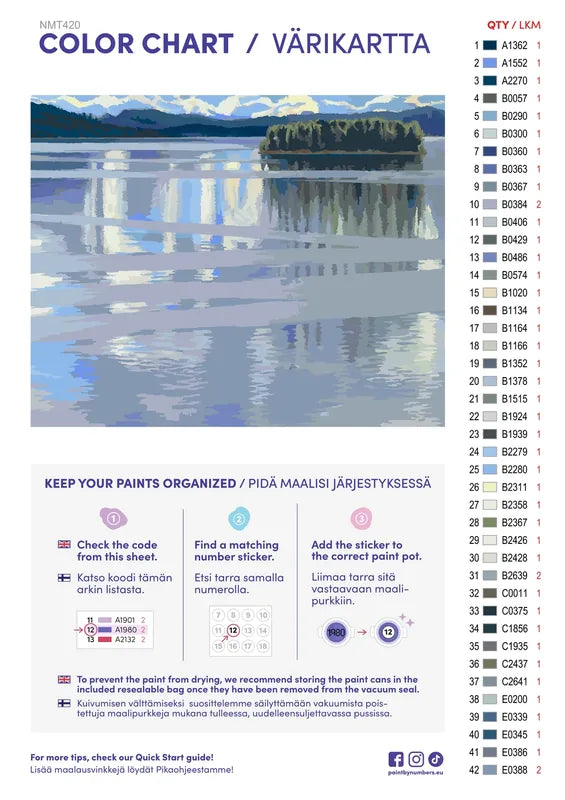 Paint color chart and instructions - Lake Keitele 50x40cm
