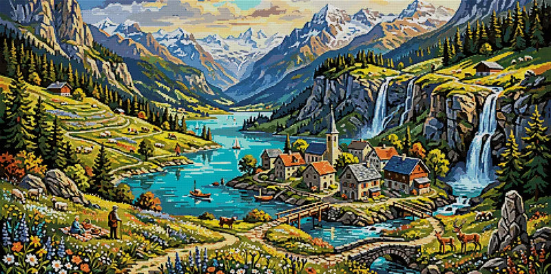 Diamond painting pattern chart - Lakeside Picnic