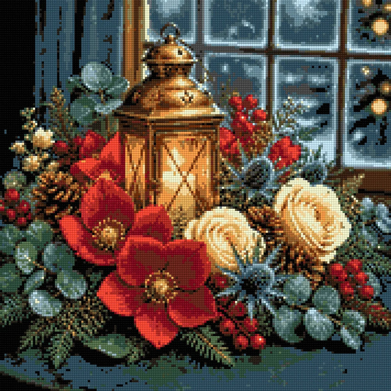 Diamond painting pattern chart - Lantern and Flowers