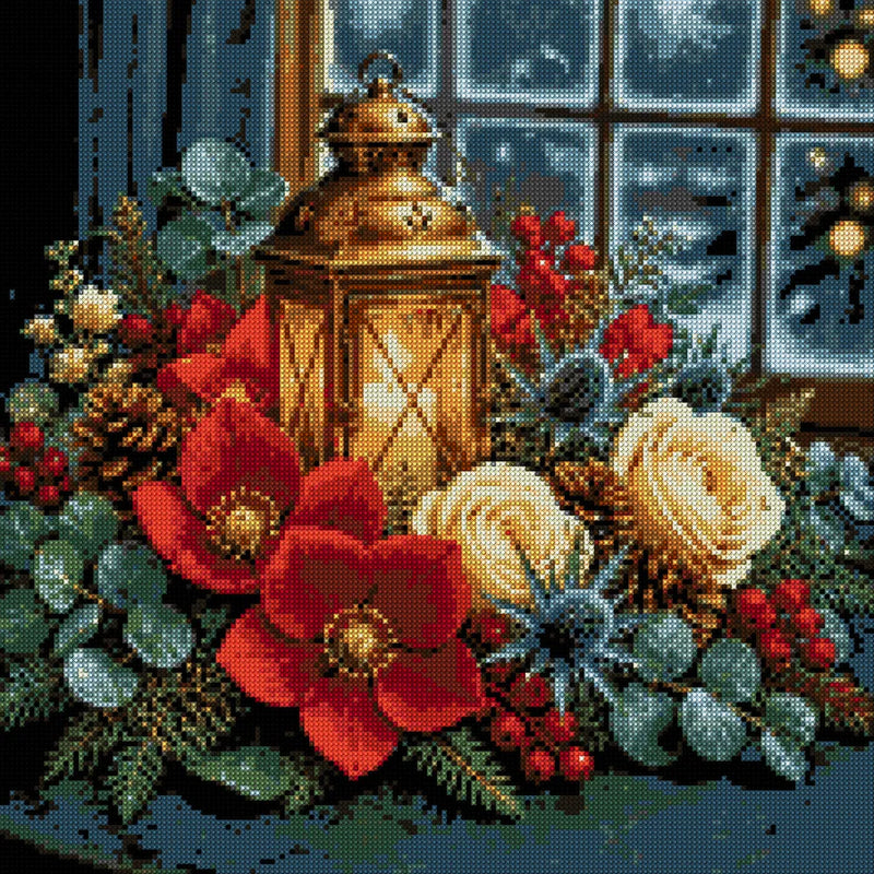 Diamond painting pattern chart - Lantern and Flowers