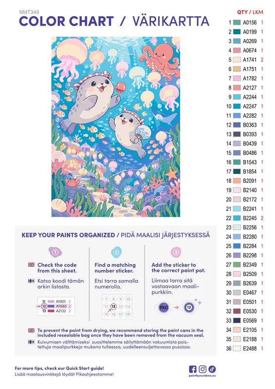 Paint color chart and instructions - Lantern Jellyfish Festival 50x70cm