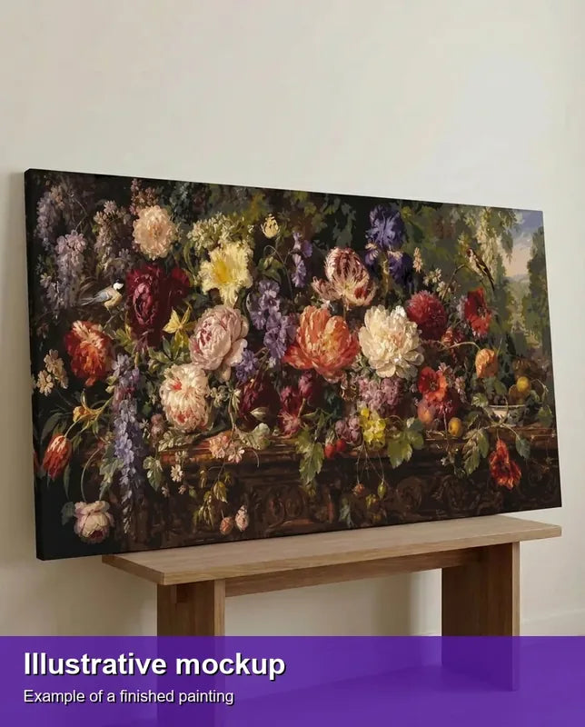 Finished paint by numbers mockup - Large Flower Bouquet Table 120x60cm