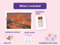 Thumbnail for Lava Unicorn 60x40cm diamond painting kit contents: adhesive canvas, color chart, tools and diamond bags