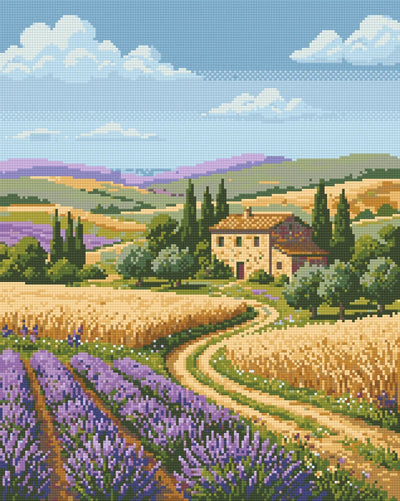 Lavender and Wheat Fields, 40x50 cm diamond painting – finished design preview
