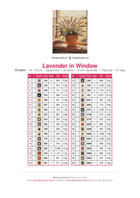 Thumbnail for Lavender in Window diamond painting color chart – 36 DMC colors