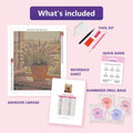 Thumbnail for Lavender in Window 40x50cm diamond painting kit contents: adhesive canvas, color chart, tools and diamond bags