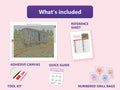 Thumbnail for What is included in the Left on the Siding diamond painting kit - adhesive canvas, reference sheet, tools and numbered drill bags