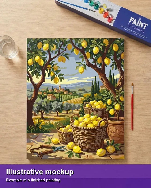 Illustration of the finished paint by numbers - Lemon Baskets in Countryside 40x50cm
