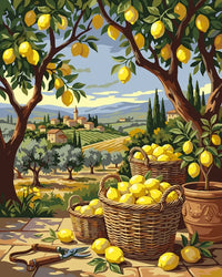 Thumbnail for Lemons in baskets and a countryside landscape Paint By Numbers.