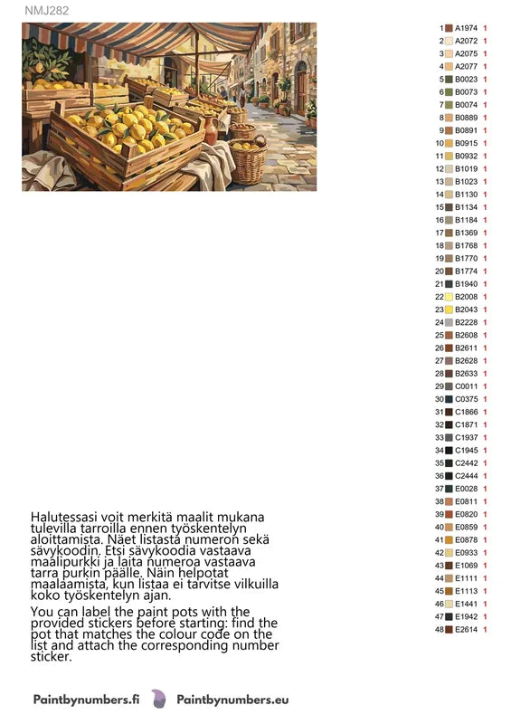 Color chart and instructions - Lemon Market Street 70x40cm